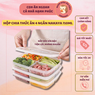 [Made In Japan] Hộp Trữ Thức Ăn Chia 4 Ngăn Nakaya 710ml Nắp Dẻo, Nhựa PP Số 5 An Toàn