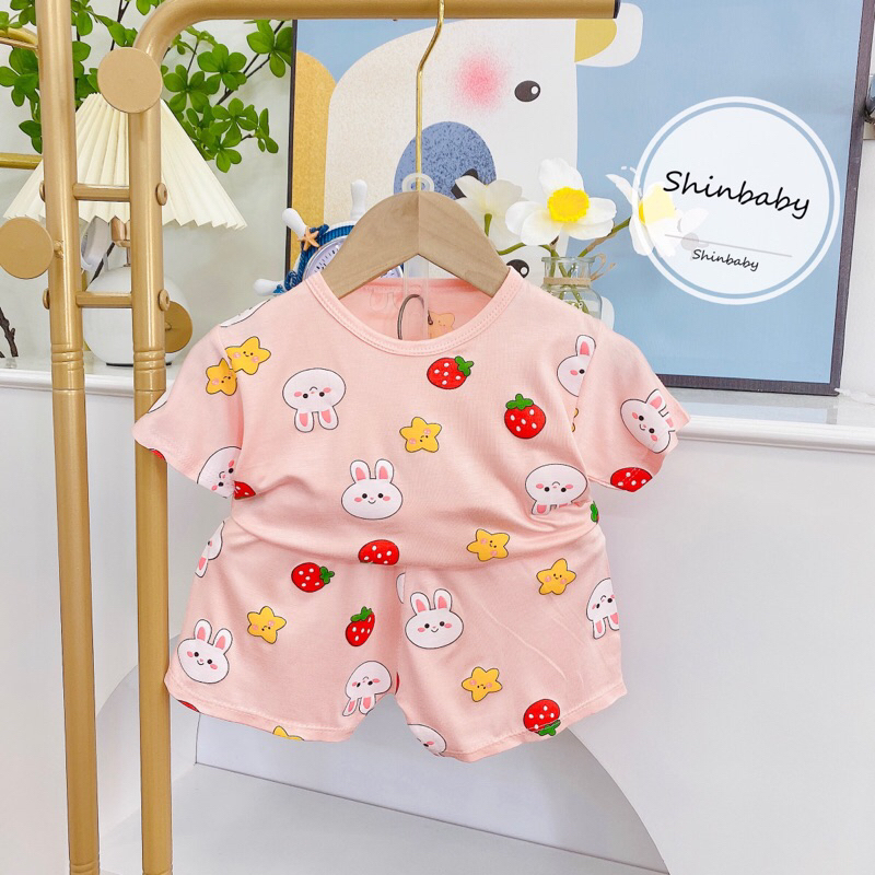 Set 5 bộ thun lạnh cộc tay siêu mềm mát nhiều hình in dễ thương cho bé