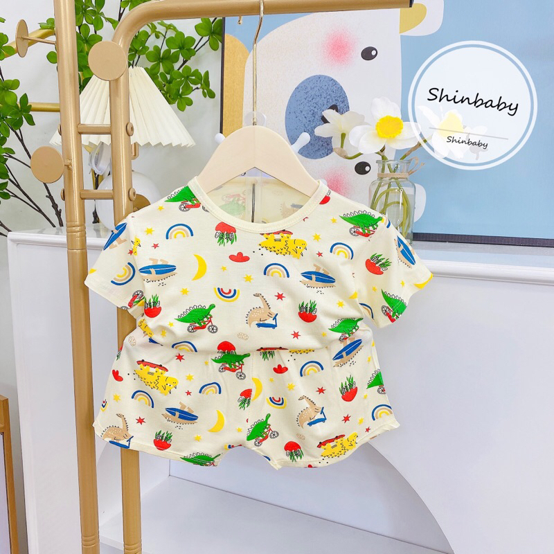 Set 5 bộ thun lạnh cộc tay siêu mềm mát nhiều hình in dễ thương cho bé