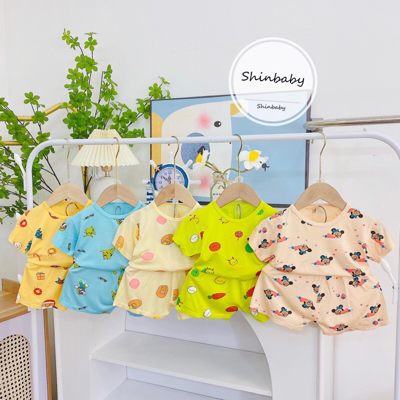 Set 5 bộ thun lạnh cộc tay siêu mềm mát nhiều hình in dễ thương cho bé