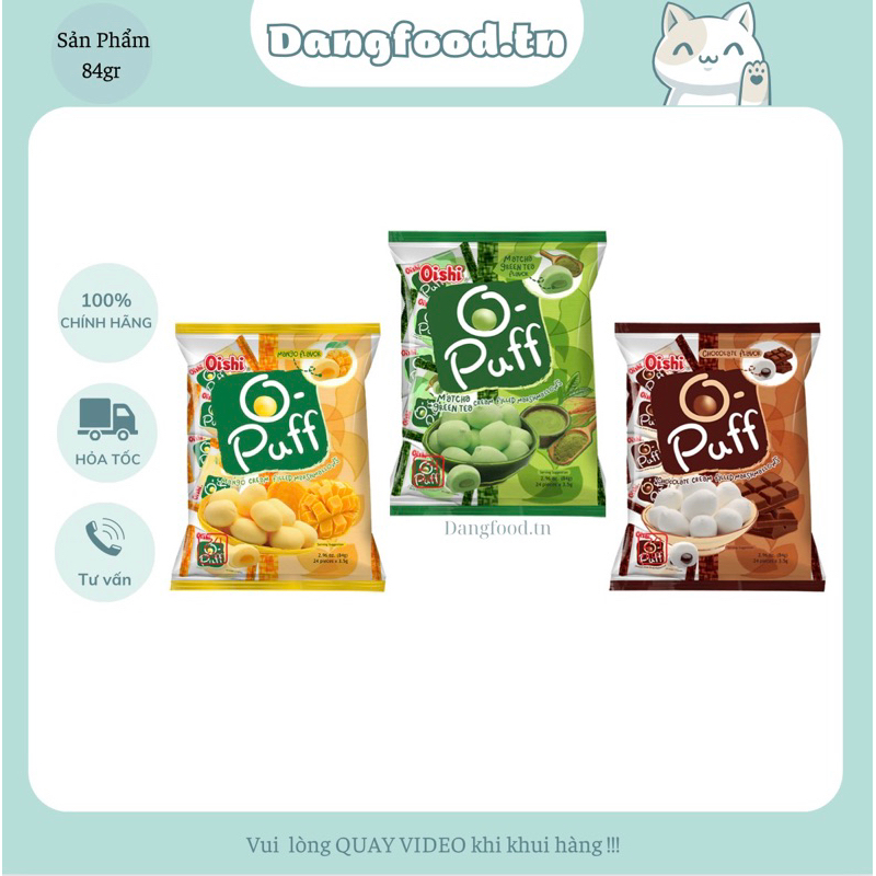 Kẹo Xốp Oishi O-Puff 84gr - Sản Phẩm Xốp Với 3 Nhân Đặc Biệt : Mattcha - Socola - Xoài