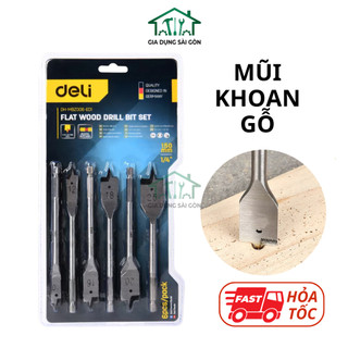 Bộ 6 mũi khoan gỗ phẳng - mũi khoét gỗ đuôi cá - kích thước 10 - 25 mm