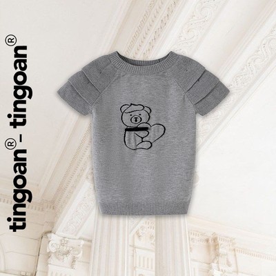 TINGOAN® - Áo len xù dáng lửng ngắn tay thêu hình gấu xám BABY BEAR TOP GR phiên bản  mới nhất tháng 2.2026