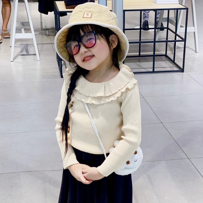 Áo len cao cổ cho bé gái chất len lông thỏ dệt kim Hapykids