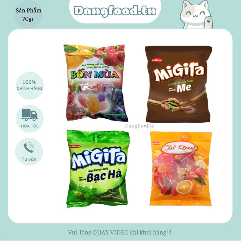 Kẹo Trái Cây Bốn Mùa 70gr Bibica - Với Thêm 3 Hương Vị Đặc Trưng : Tứ Quý - Me - Bạc Hà