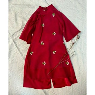  Áo dài cách tân cho bé 2 lớp thêu hoa cúc mặc tết 