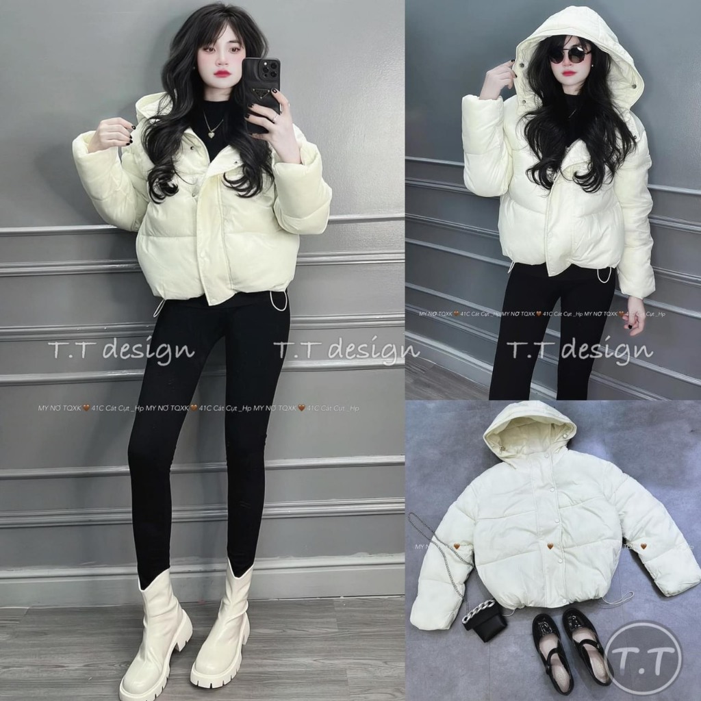 Áo Phao Nữ Dáng Ngắn Hàn Quốc Có Mũ Nụ Hoa Mẫu Mới, Hách Dáng Hàng Qc Cao Cấp Freeship