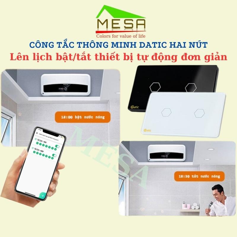 Công tắc thông minh Hunonic Datic 2 nút kết nối Wifi điều khiển mọi thiết bị từ xa qua điện thoại, 2 màu đen và trắng