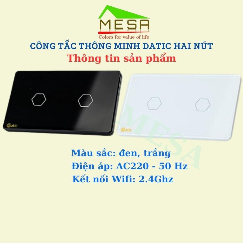 Công tắc thông minh Hunonic Datic 2 nút kết nối Wifi điều khiển mọi thiết bị từ xa qua điện thoại, 2 màu đen và trắng