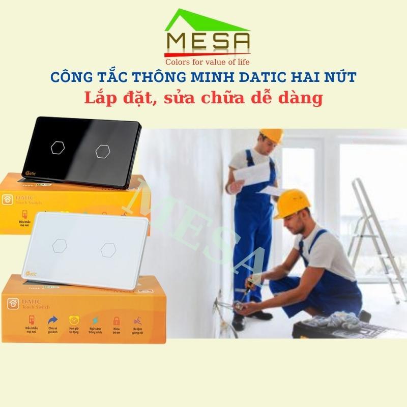 Công tắc thông minh Hunonic Datic 2 nút kết nối Wifi điều khiển mọi thiết bị từ xa qua điện thoại, 2 màu đen và trắng