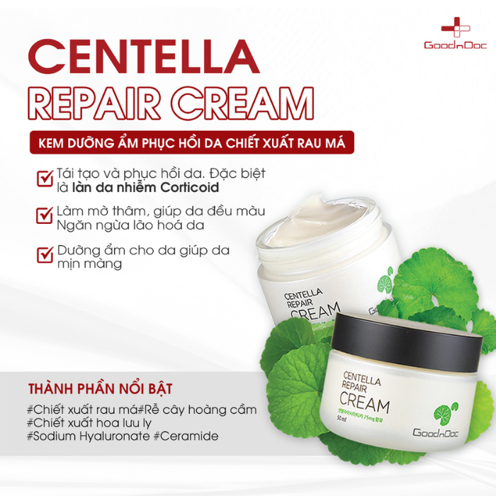 Kem Dưỡng Rau Má Goodndoc Centella Repair Cream 50ml Dưỡng Ẩm Và Tăng Tổng Hợp Collagen.