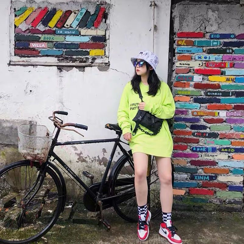 Túi Đeo Trước Ngực Chain Dạ Quang Màu Đen Unisex Quảng Châu Street Style Menswear Đi Quẩy Rave Fanny Bag Ngầu Darkwear
