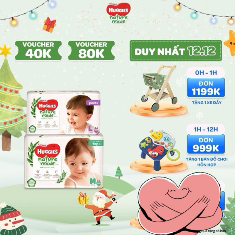 BỈM HUGGIES NATURE MADE CAO CẤP CÁC SIZE NB60/S82/M64/L54/XL44/XXL26