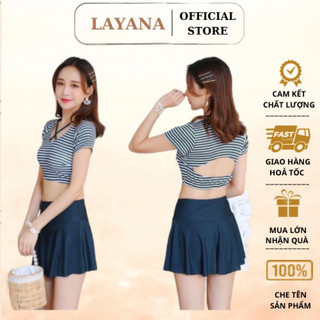 Bộ đồ bơi, bộ tắm đi biển bikini 2 mảnh LAYANA áo croptop cộc tay và chân váy 8505_LAYANA STORE