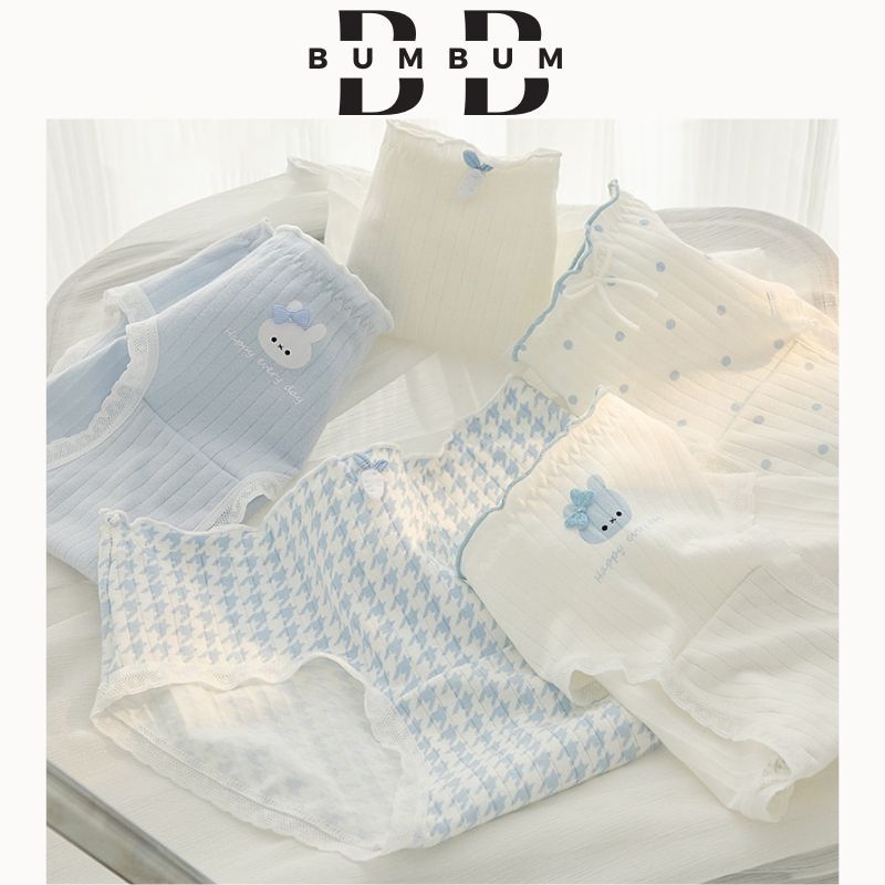 Quần Lót Tam Giác Cotton Thoáng Khí Kháng Khuẩn Màu Xanh Dương Hình Thỏ Dễ Thương Cho Nữ Q24