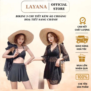 Bộ tắm biển 3 chi tiết cao cấp LAYANA có áo choàng ren ngoài Hana sang chảnh_LAYANA STORE