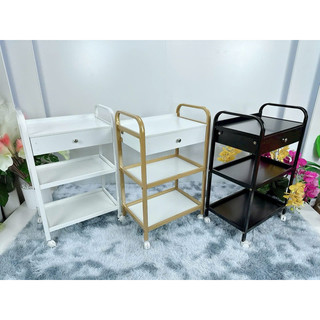 Xe đẩy 3 tầng có ngăn kéo khung sắt ,mặt gỗ