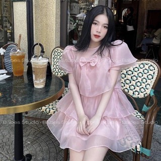 Váy babydoll tơ tầng nơ ngực tiểu thư siêu xinh hàng 2 lớp 192