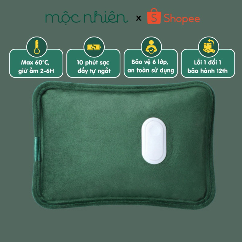 Túi chườm nóng - Túi sưởi ấm bụng Huaiken chất liệu nhung cao cấp sạc điện chống cháy an toàn