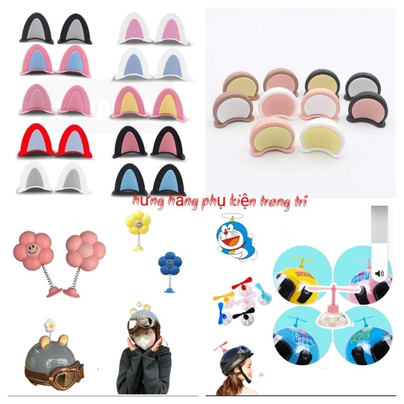 Tai mickey, tai mèo , chong chóng, hoa gắn trang trí mũ bảo hiểm xinh