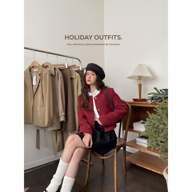 9150 ÁO DẠ TWEED CỔ TRÒN CÚC VÀNG HAI NẮP TÚI BÊN