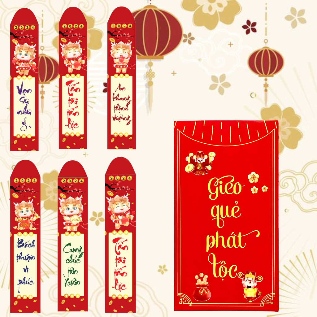 Bao lì xì gieo quẻ Rồng 3D, Lì xì gieo quẻ tết 2024 Giáp Thìn