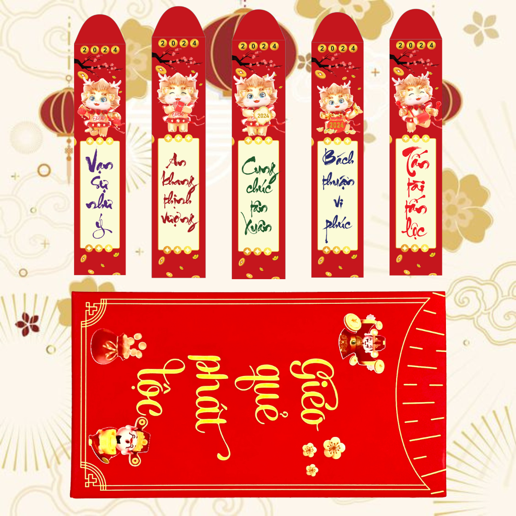 Bao lì xì gieo quẻ Rồng 3D, Lì xì gieo quẻ tết 2024 Giáp Thìn
