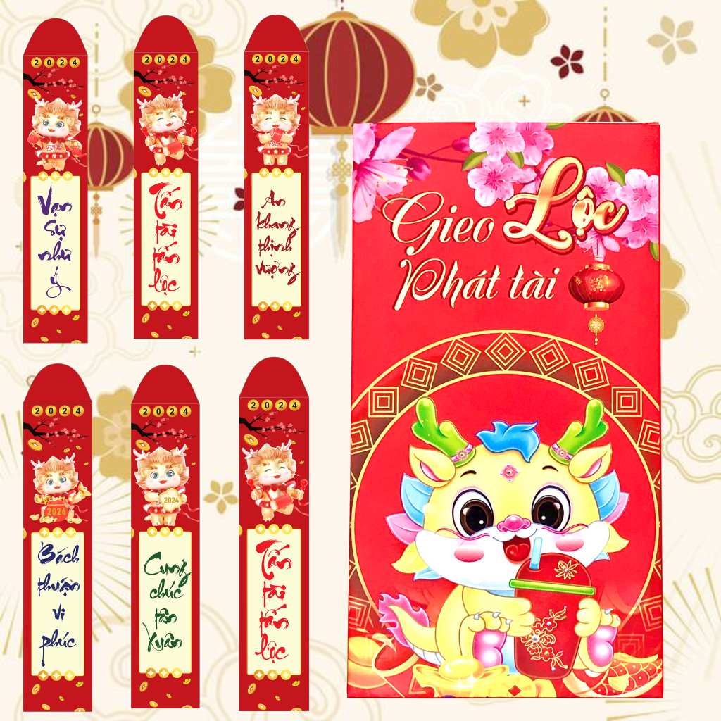 Bao lì xì gieo quẻ Rồng 3D, Lì xì gieo quẻ tết 2024 Giáp Thìn