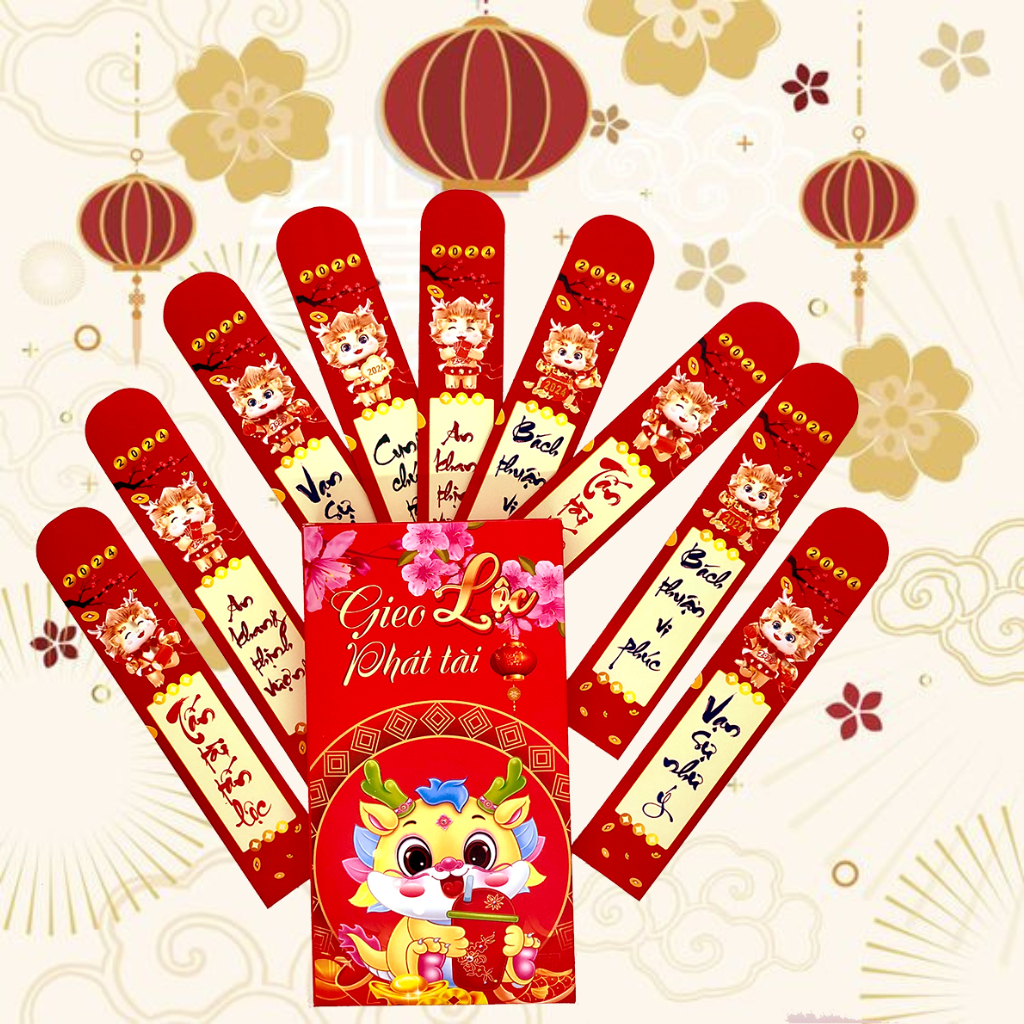 Bao lì xì gieo quẻ Rồng 3D, Lì xì gieo quẻ tết 2024 Giáp Thìn