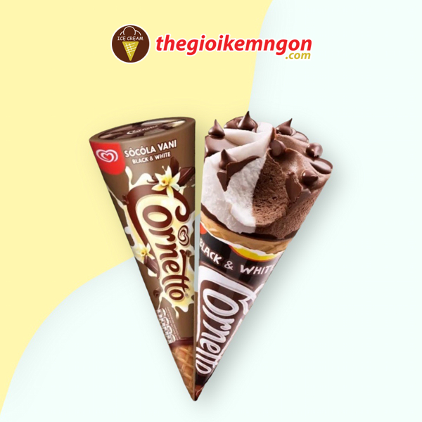 Kem ốc quế socola vani Wall's Cornetto Black & White