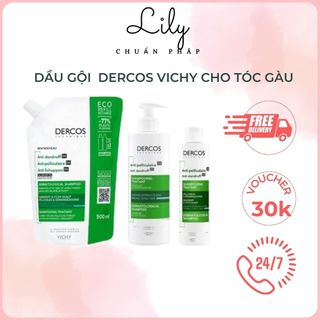 Dầu gội Dercos Vichy cho tóc gàu, nấm ngứa da đầu, dạng chai và túi, hàng Pháp