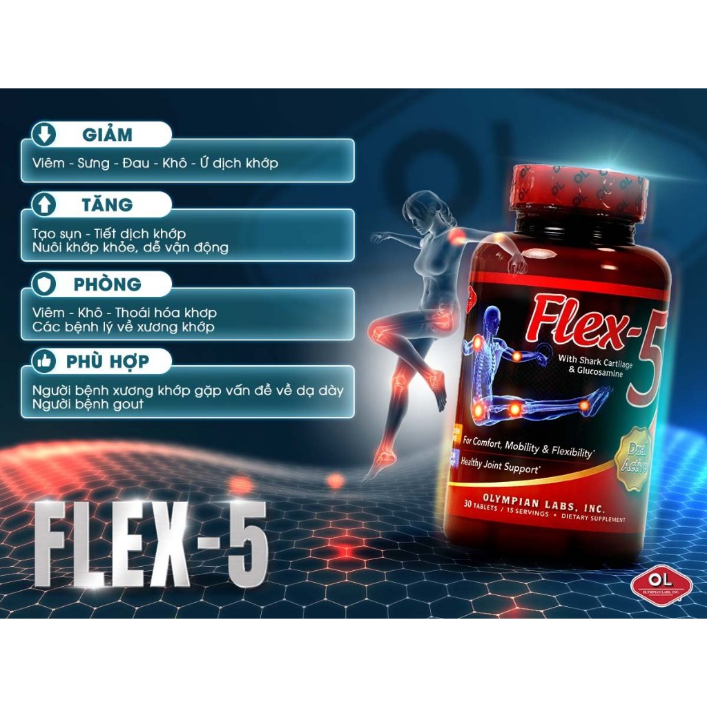 Viên Uống Olympian labs Flex-5 Hỗ Trợ Giảm Viêm, Tái Tạo Sụn Khớp  30 Viên