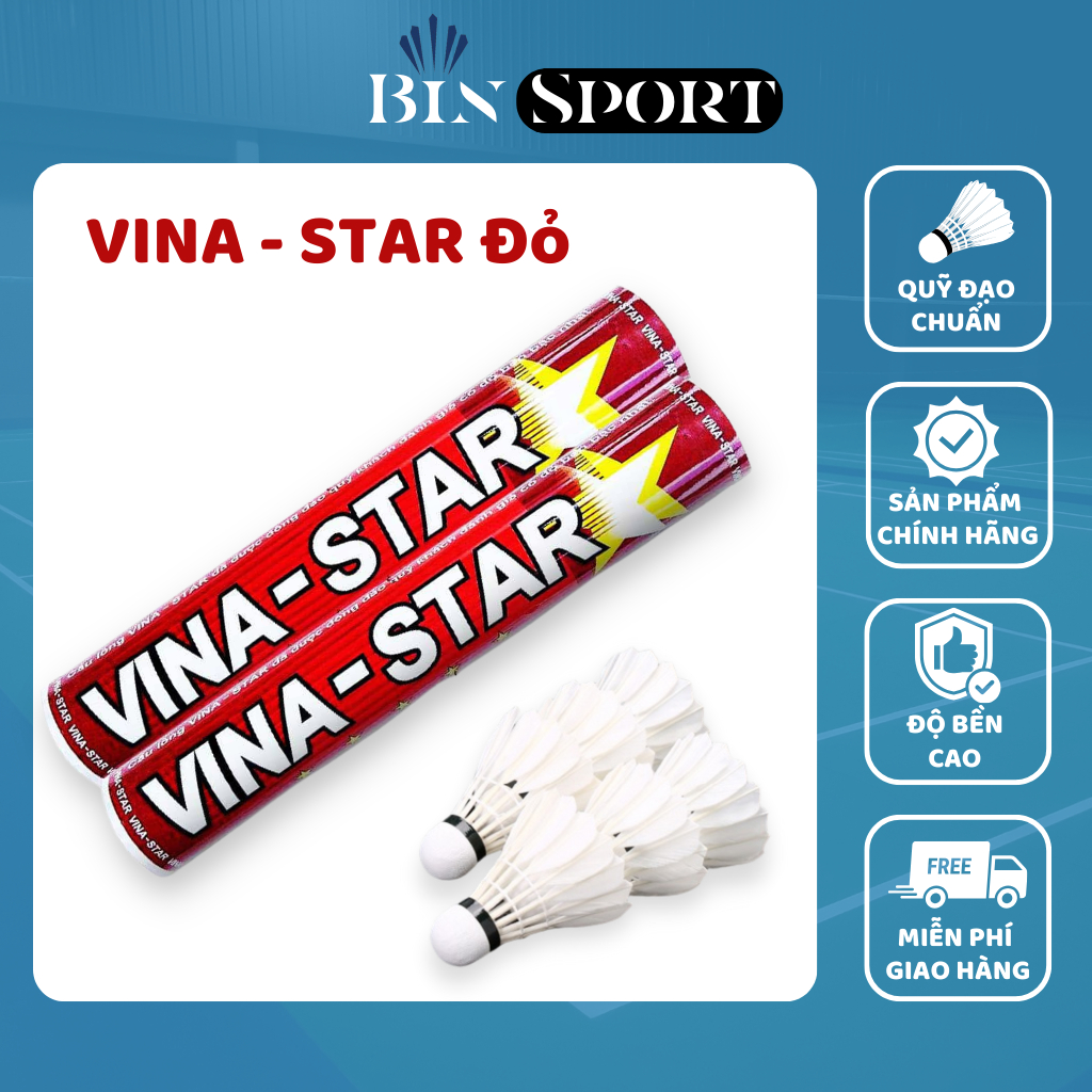 Quả cầu lông VINA STAR chính hãng, đánh ngoài trời, trong nhà, nhẹ bền dùng cho tập luyện (Hộp 12 quả) - Bin Sport