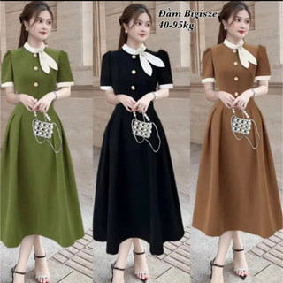 Đầm Váy Nữ Bigsize 50-95kg Cổ Nơ Chất Cotton Lạnh Trendy
