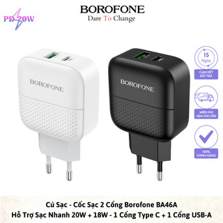 Củ sạc - cốc sạc nhanh borofone ba46a 2 cổng 18w/qc-3.0 hàng chính hãng bảo hành 12 tháng