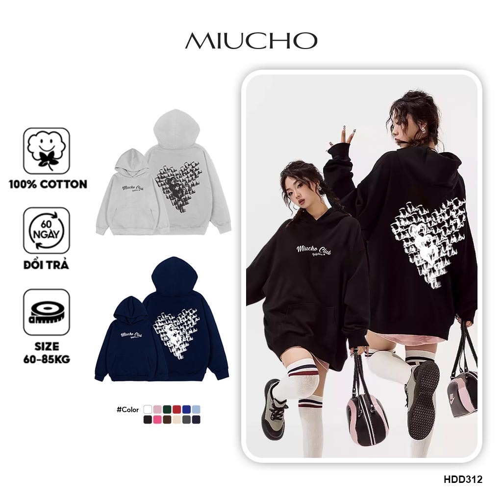 Áo hoodie nữ form rộng HDD312 Miucho chân cua in mix