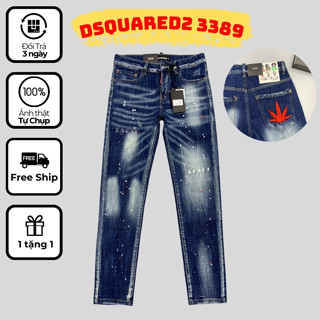 Quần bò nam dsquared xanh was vảy sơn dáng côn thêu logo lá đỏ hàng quảng châu,quần jeans nam dsq xanh côn khóa cúc 3389
