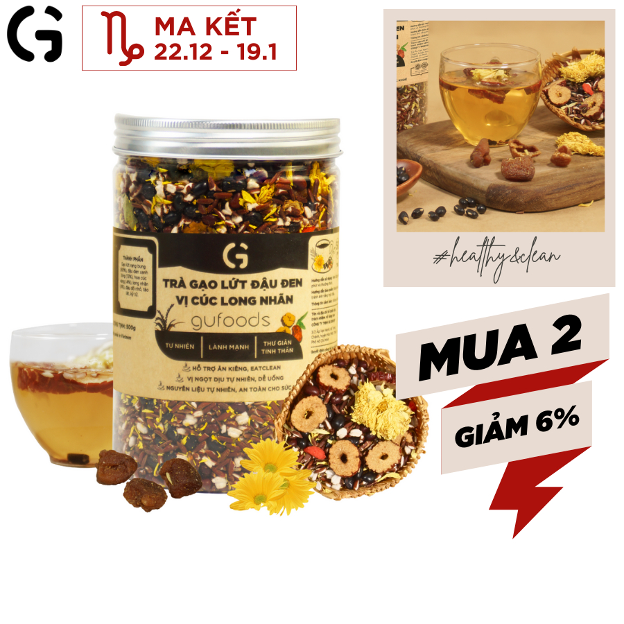 Trà gạo lứt đậu đen vị Cúc Long nhãn GUfoods - Tinh thần thoải mái, Tự nhiên, Lành mạnh (10g/200g/500g)