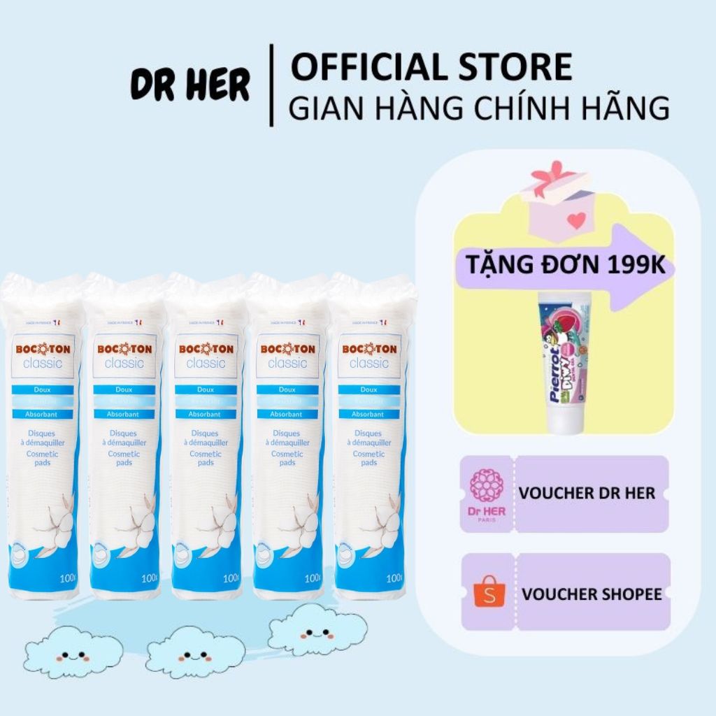 Combo 5 Bông tẩy trang Bocoton  Classic 100 miếng