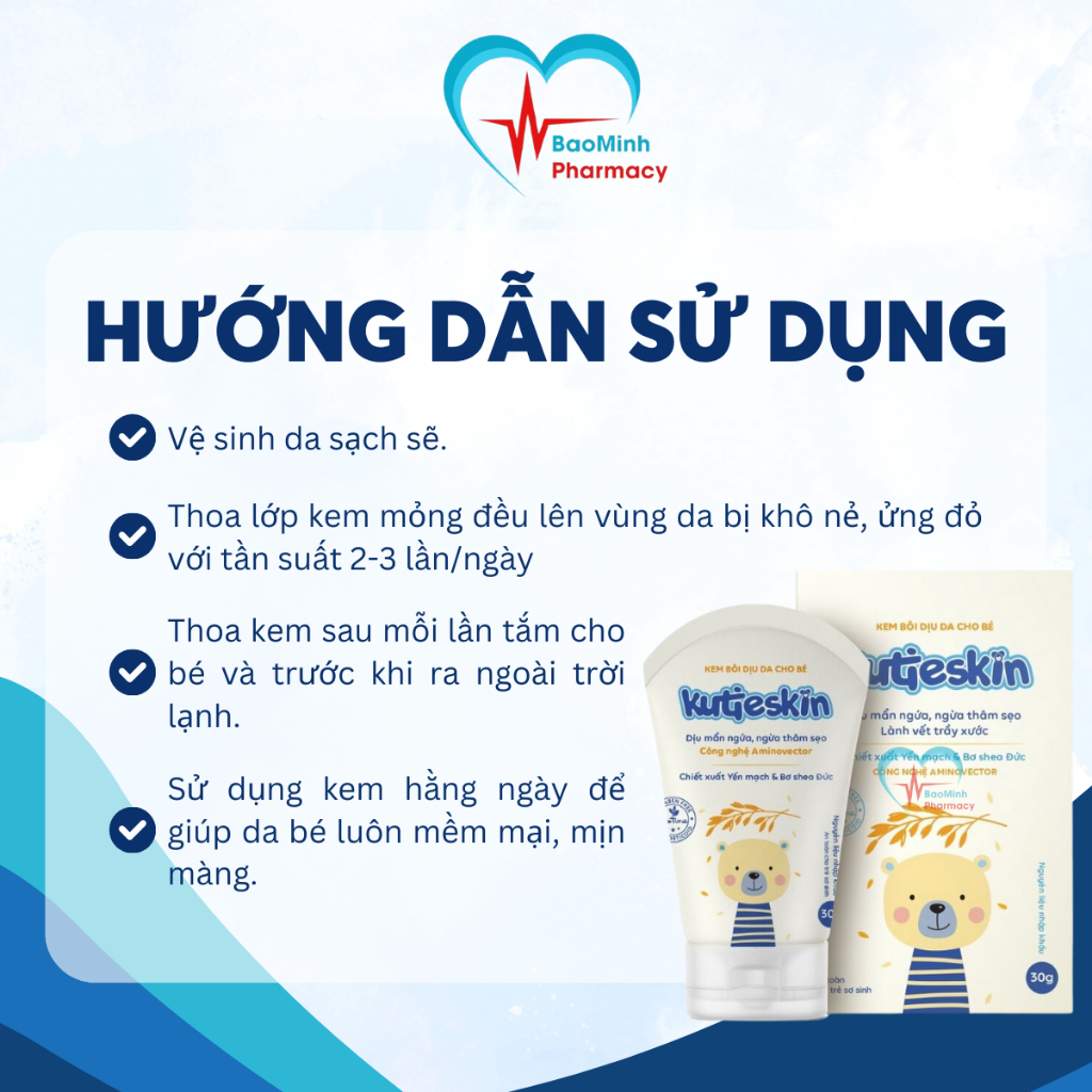 Kem Bôi Dịu Da Cho Bé Kutieskin Dịu Mẩn Ngứa Hăm Da, Ngừa Thâm Sẹo An Toàn Lành Tính Cho Bé Tuýp 30g