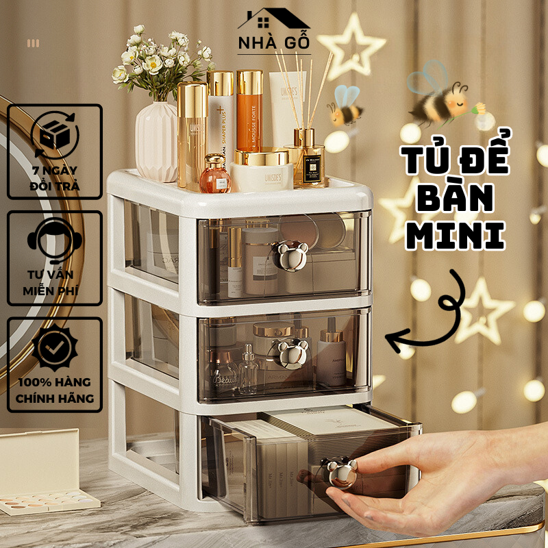 Tủ đồ mini để bàn, tủ đựng mỹ phẩm đa năng, kệ để đồ nhiều ngăn decor góc học tập làm việc 2 màu sắc Nhà Gỗ