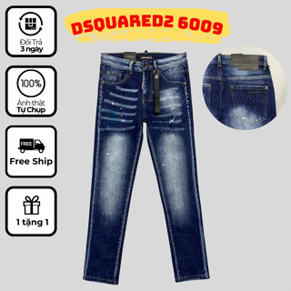Quần jeans Dsquared xanh mài dáng côn vảy sơn đính tag đi kèm hàng quảng châu,quần bò nam xanh dsq vảy sơn in nổi 6009