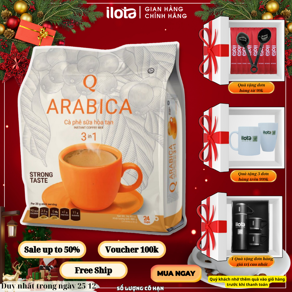 Combo 5 bịch cà phê Arabica sữa hòa tan 3in1 TRẦN QUANG uống liền 24 gói