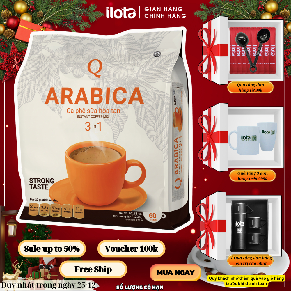 Cà phê Arabica sữa hòa tan 3in1 TRẦN QUANG uống liền 60 gói