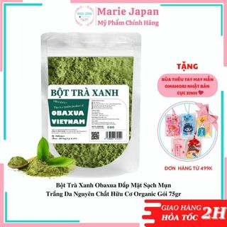 Bột Trà Xanh Obaxua Đắp Mặt Sạch Mụn Trắng Da Nguyên Chất Hữu Cơ Organic Gói 75gr