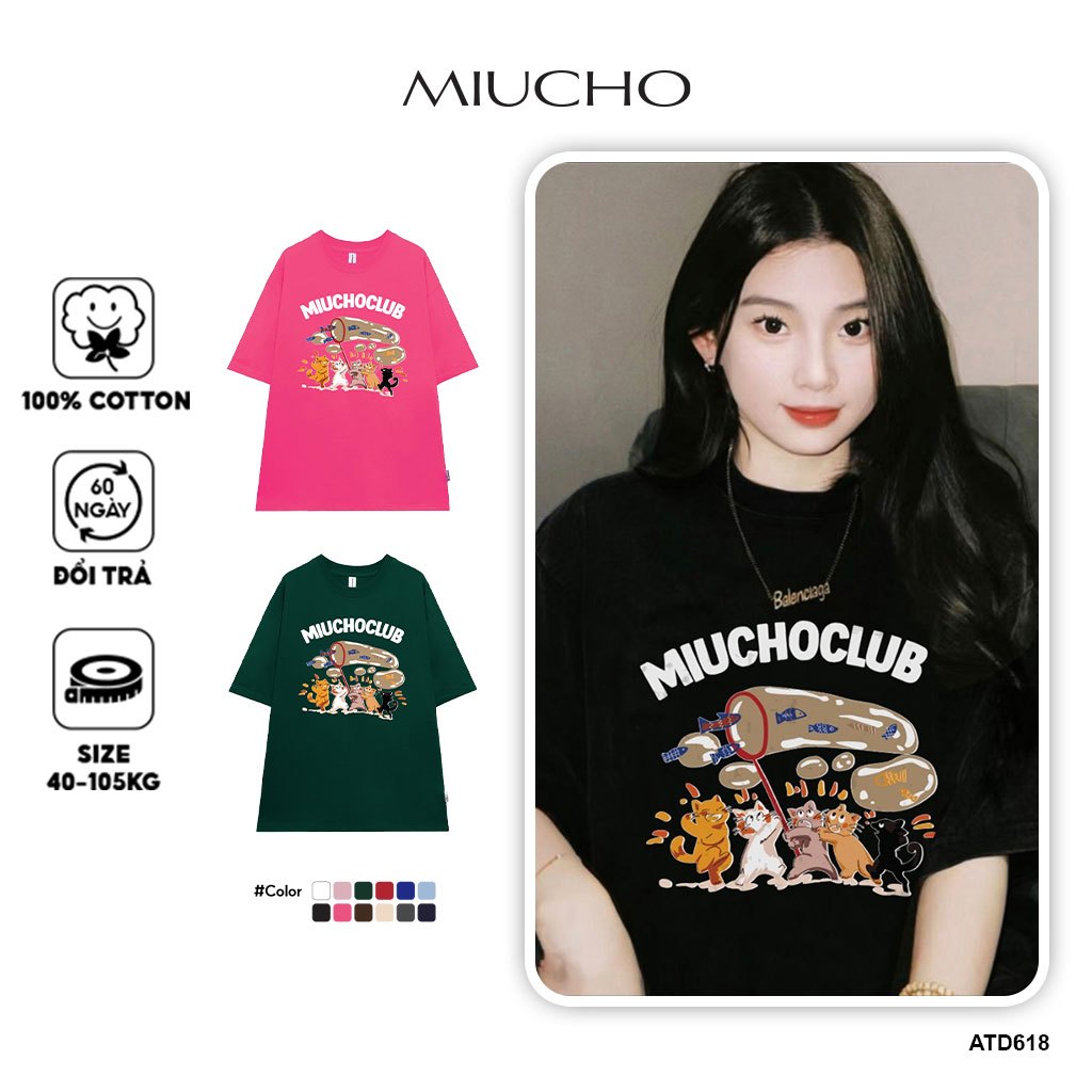 Áo thun unisex form rộng ATD618 Miucho cotton cổ tròn in artwork