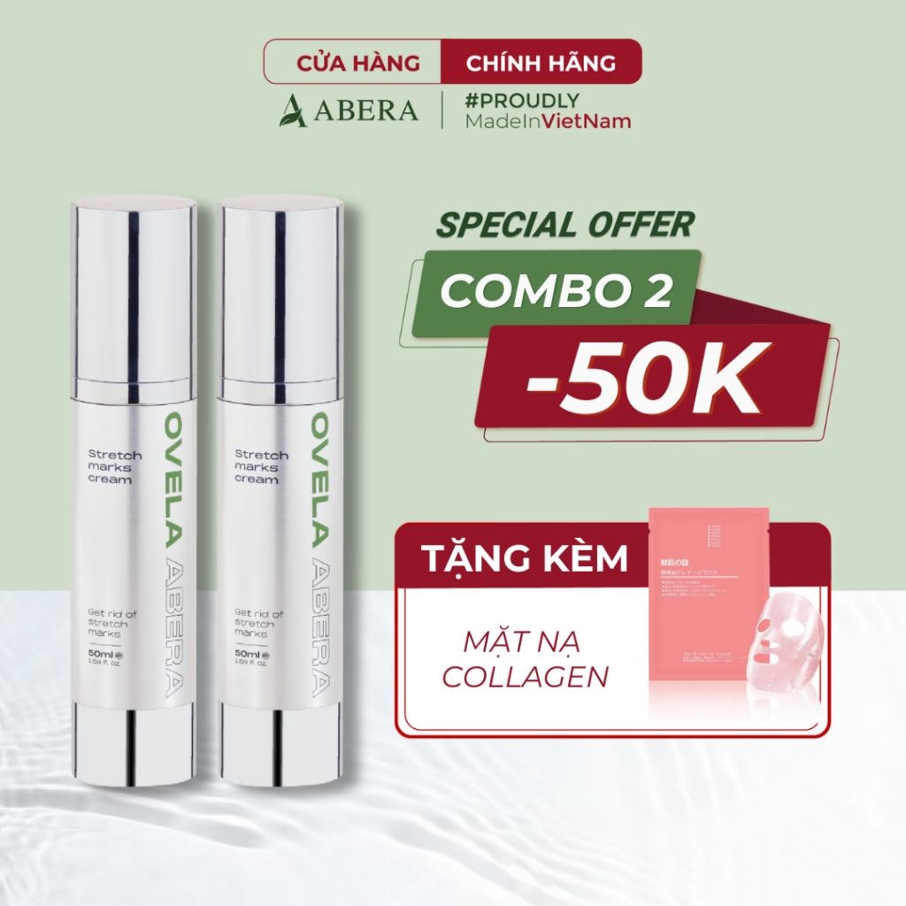 Kem Rạn Da OVELA ABERA 50ML, Dưỡng Ẩm, Giảm Rạn Cũ, Ngừa Rạn Mới, Mờ Thâm Bụng, Xóa Tan Mọi Âu Lo Về Rạn Da