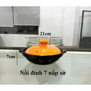 Nồi đất kho thịt , nồi đỉnh 7 nắp sứ đen / nắp sứ cam kho thịt cá, nấu canh / nồi sứ có nắp đậy cực xinh