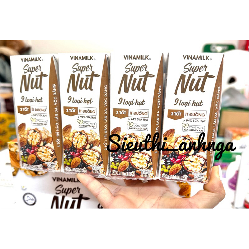 Lốc 4 Hộp Sữa 9 Loại Hạt VINAMILK SUPER NUT 180ML.