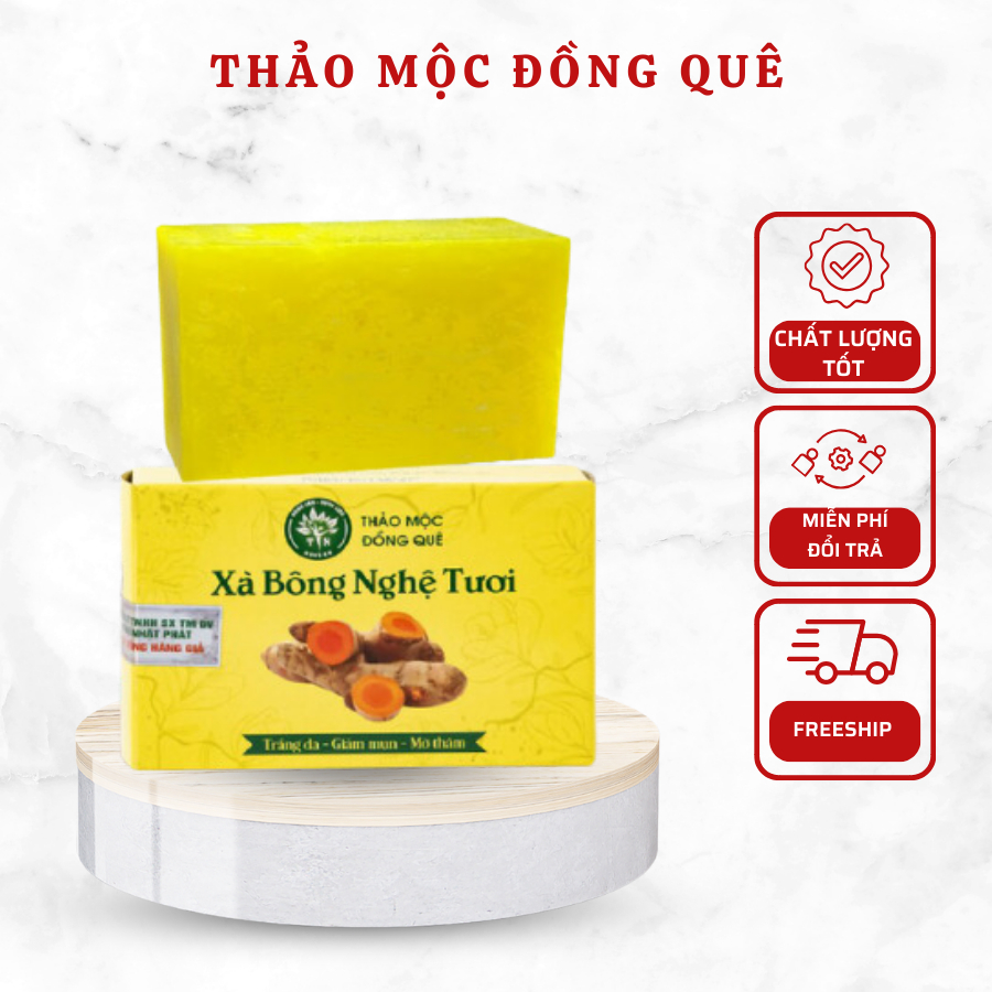 Xà Bông Sinh Dược 100% Thiên Nhiên, Giảm Mụn Mờ Thâm, Xà Phòng Thảo Dược Nghệ Tươi, Mướp Đắng, Tía Tô THANH NGA